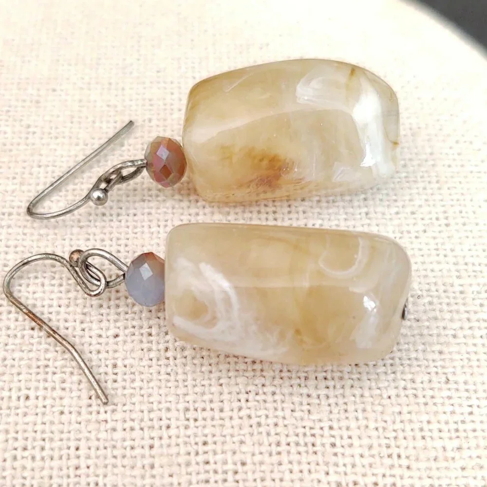 Chunky faux beige stone and crystal earrings